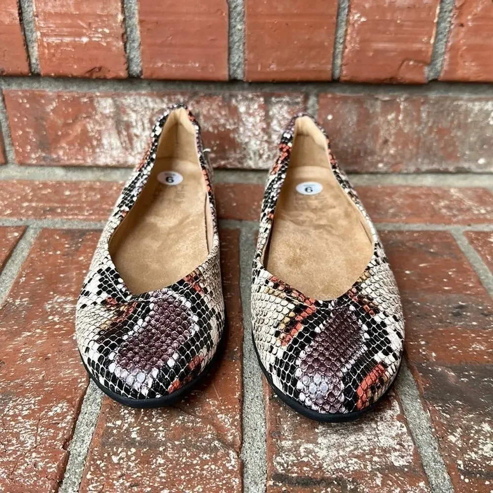 Naturalizer Vivienne Snake Print Python Neutral Leather Ballet Flats Women's 6